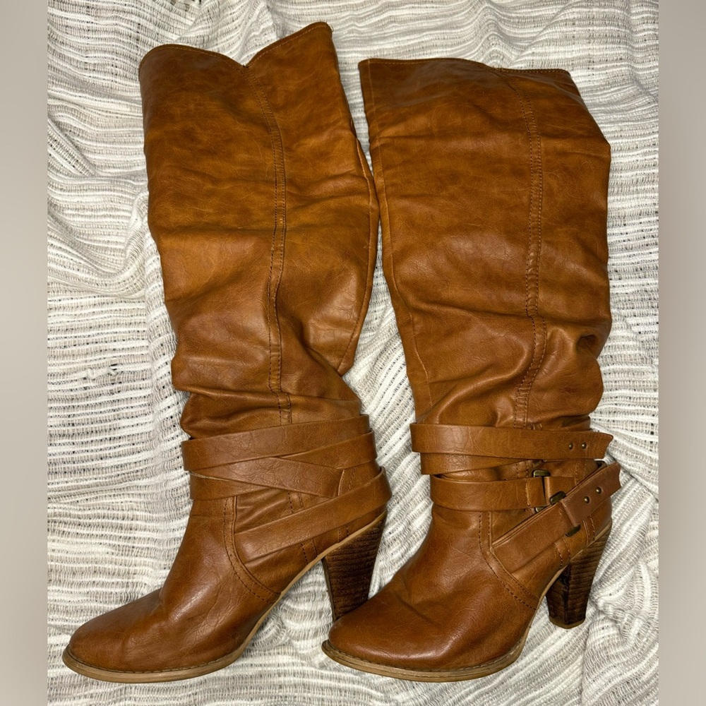Not Rated over the knee strappy slouch boots.